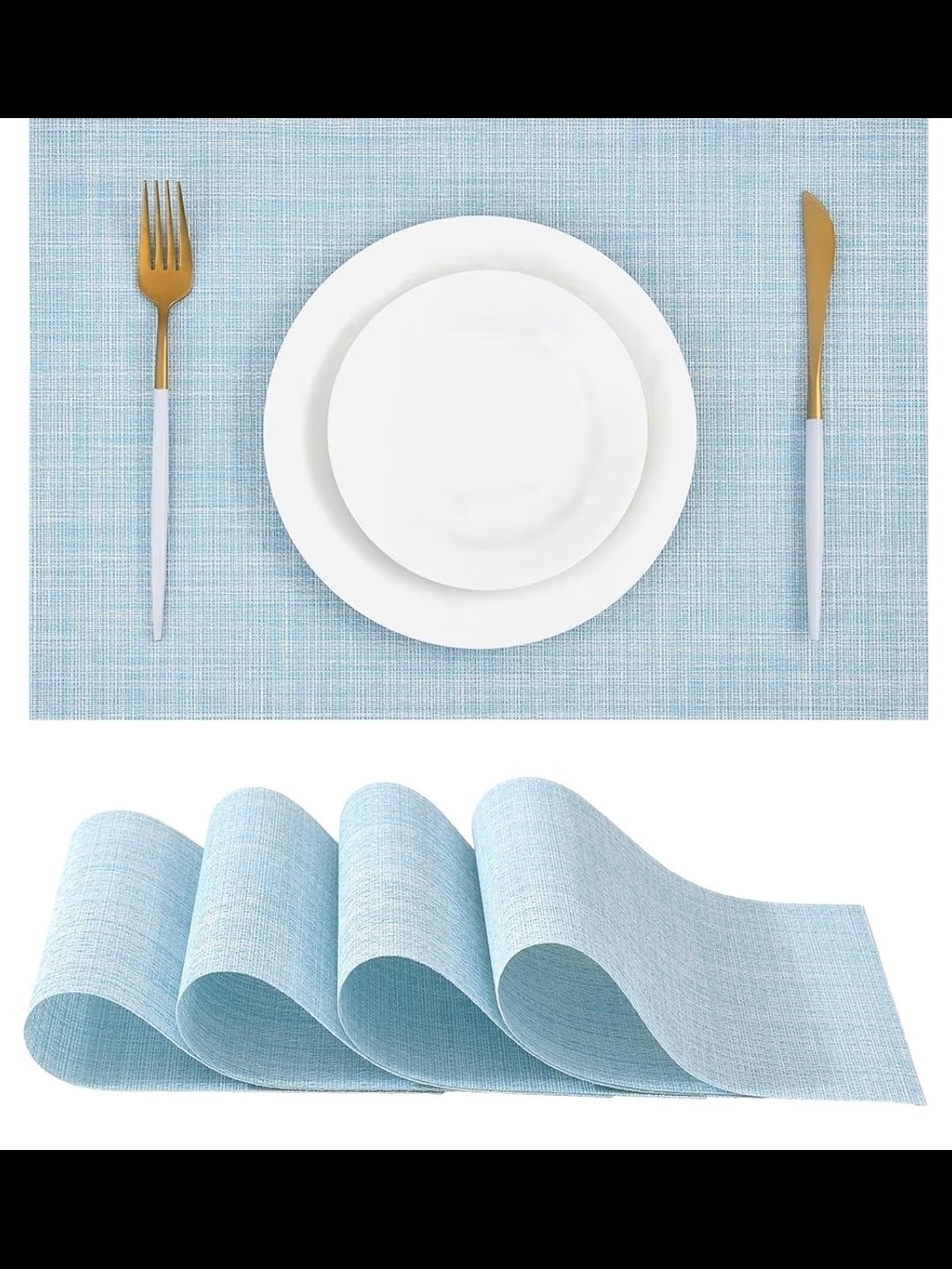 Leetaltree Soft Sky 8-Pack 12x18 Blue Woven Plastic Placemats Heat Resistant